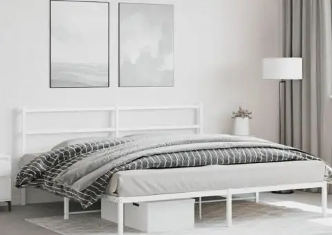 Cadru de pat metalic cu tăblie, alb, 180x200 cm - 4/5