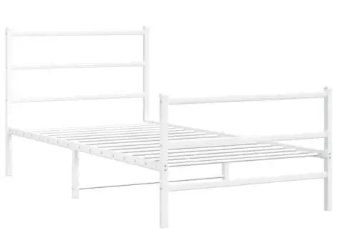 Cadru de pat metalic cu tăblie de cap/picioare alb, 100x190 cm - 3/5