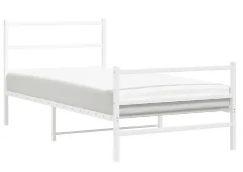 Cadru de pat metalic cu tăblie de cap/picioare alb, 100x190 cm - 4/5