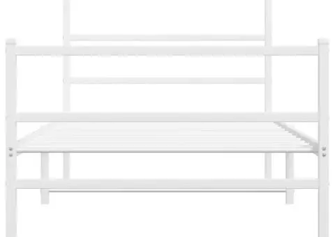 Cadru de pat metalic cu tăblie de cap/picioare alb, 100x190 cm - 5/5