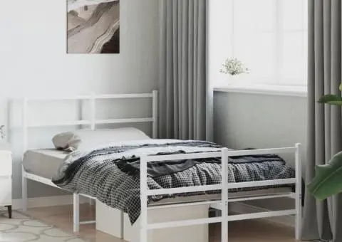 Cadru pat metalic cu tăblie de cap/picioare , alb, 120x200 cm - 1/5