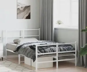 vidaXL Cadru pat metalic cu tăblie de cap/picioare , alb, 120x200 cm