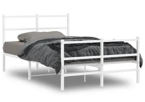 Cadru pat metalic cu tăblie de cap/picioare , alb, 120x200 cm - 2/5