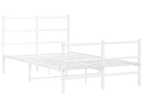 Cadru pat metalic cu tăblie de cap/picioare , alb, 120x200 cm - 3/5