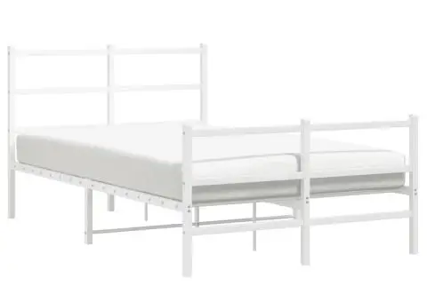 Cadru pat metalic cu tăblie de cap/picioare , alb, 120x200 cm - 4/5