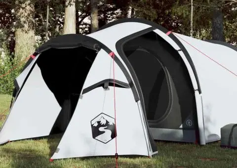 Cort camping tunel 3 persoane, alb, țesătură opacă, impermeabil - 1/5