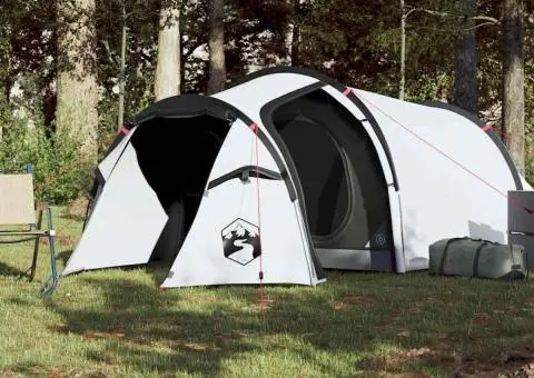 Cort camping tunel 3 persoane, alb, țesătură opacă, impermeabil - 3/5