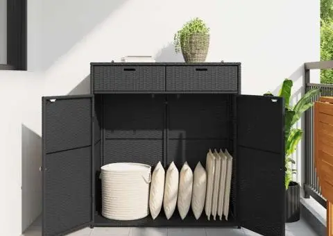 Dulap depozitare de grădină, negru, 105x55x113 cm, poliratan - 3/5