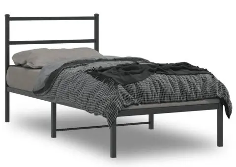 Cadru de pat metalic cu tăblie, negru, 90x190 cm - 1/5