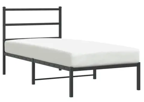Cadru de pat metalic cu tăblie, negru, 90x190 cm - 2/5