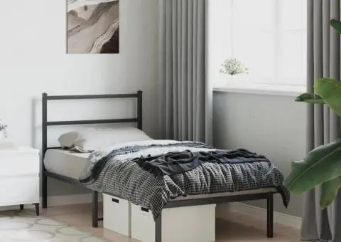 Cadru de pat metalic cu tăblie, negru, 90x190 cm - 4/5