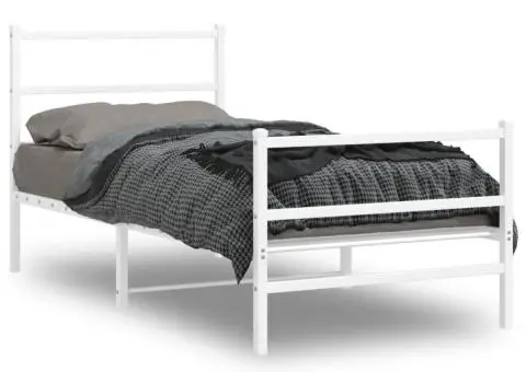 Cadru de pat metalic cu tăblie de cap/picioare , alb, 90x190 cm - 1/5