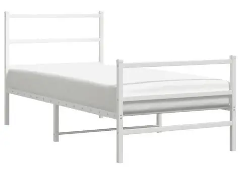 Cadru de pat metalic cu tăblie de cap/picioare , alb, 90x190 cm - 2/5