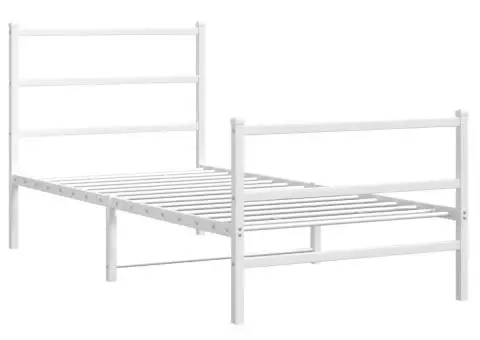 Cadru de pat metalic cu tăblie de cap/picioare , alb, 90x190 cm - 3/5