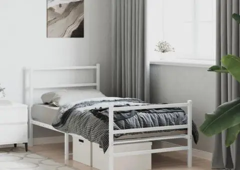 Cadru de pat metalic cu tăblie de cap/picioare , alb, 90x190 cm - 4/5