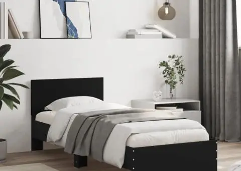 Cadru de pat cu tăblie, negru, 90x190 cm, lemn prelucrat - 1/5