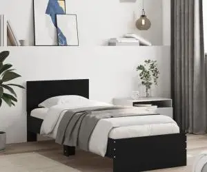vidaXL Cadru de pat cu tăblie, negru, 90x190 cm, lemn prelucrat