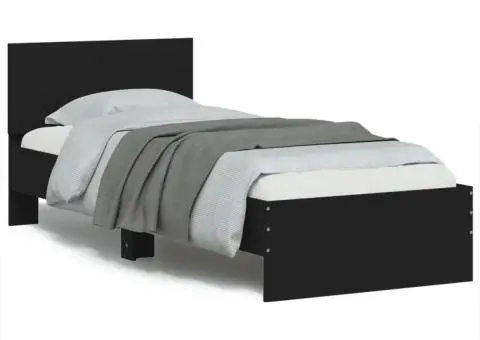 Cadru de pat cu tăblie, negru, 90x190 cm, lemn prelucrat - 2/5