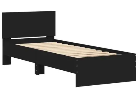 Cadru de pat cu tăblie, negru, 90x190 cm, lemn prelucrat - 3/5