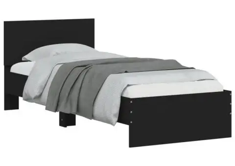 Cadru de pat cu tăblie, negru, 90x190 cm, lemn prelucrat - 4/5