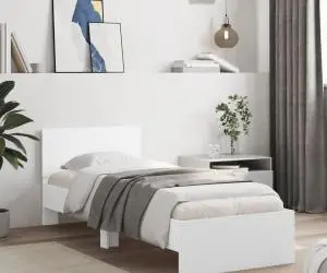 vidaXL Cadru de pat cu tăblie, alb, 90x200 cm, lemn prelucrat