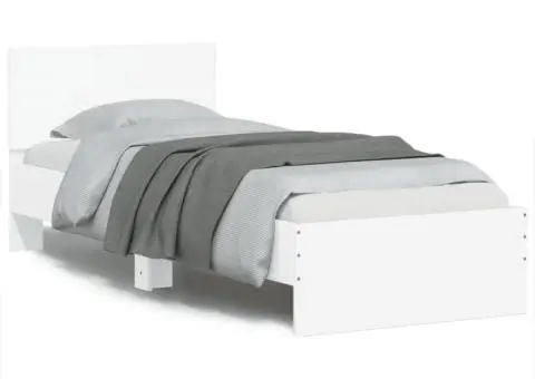 Cadru de pat cu tăblie, alb, 90x200 cm, lemn prelucrat - 2/5