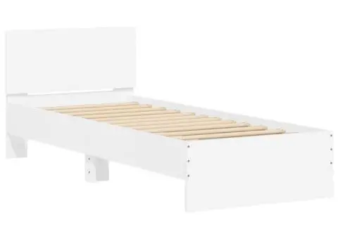 Cadru de pat cu tăblie, alb, 90x200 cm, lemn prelucrat - 3/5