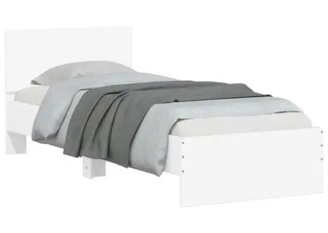 Cadru de pat cu tăblie, alb, 90x200 cm, lemn prelucrat - 4/5