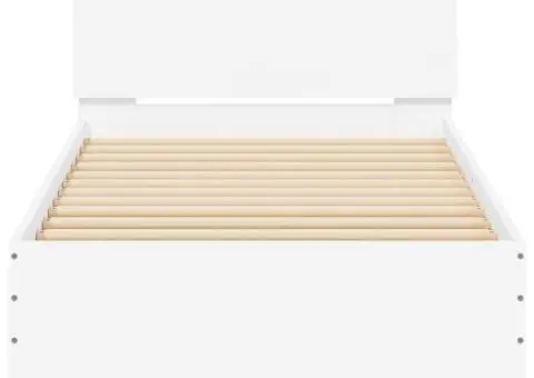 Cadru de pat cu tăblie, alb, 90x200 cm, lemn prelucrat - 5/5