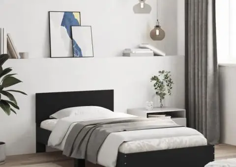 Cadru de pat cu tăblie, negru, 100x200 cm, lemn prelucrat - 1/5