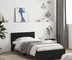 vidaXL Cadru de pat cu tăblie, negru, 100x200 cm, lemn prelucrat