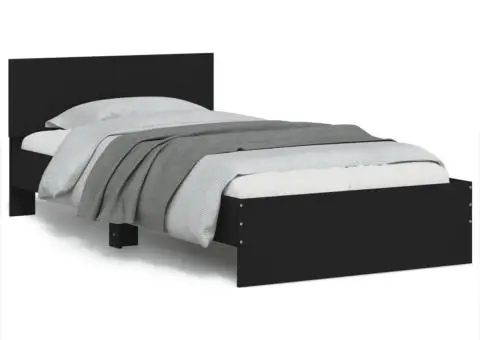 Cadru de pat cu tăblie, negru, 100x200 cm, lemn prelucrat - 2/5