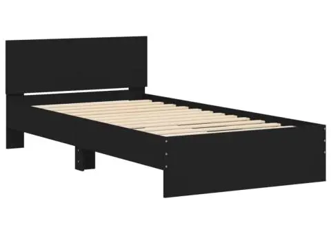 Cadru de pat cu tăblie, negru, 100x200 cm, lemn prelucrat - 3/5