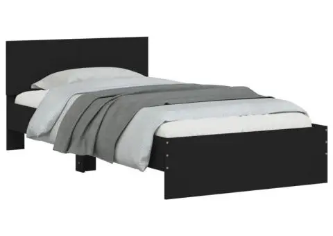 Cadru de pat cu tăblie, negru, 100x200 cm, lemn prelucrat - 4/5