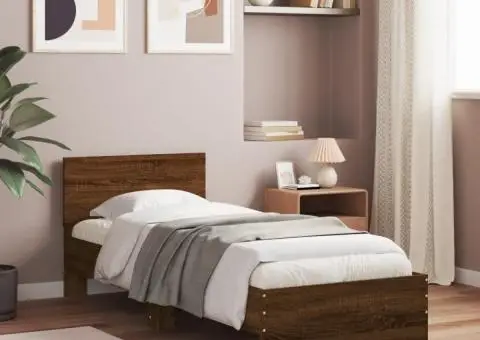 Cadru de pat fără saltea, cu tăblie, stejar maro, 90x200 cm - 1/5