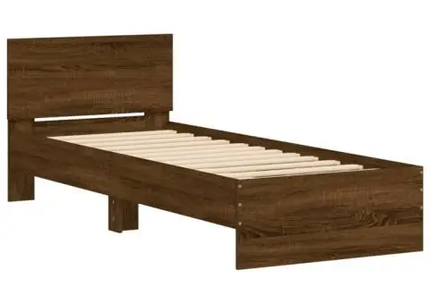 Cadru de pat fără saltea, cu tăblie, stejar maro, 90x200 cm - 3/5