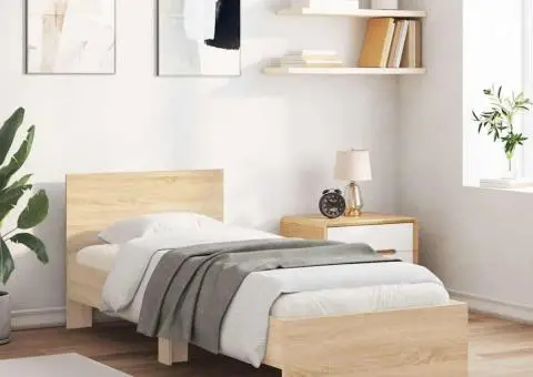 Cadru de pat fără saltea, cu tăblie, stejar sonoma, 90x200 cm - 1/5