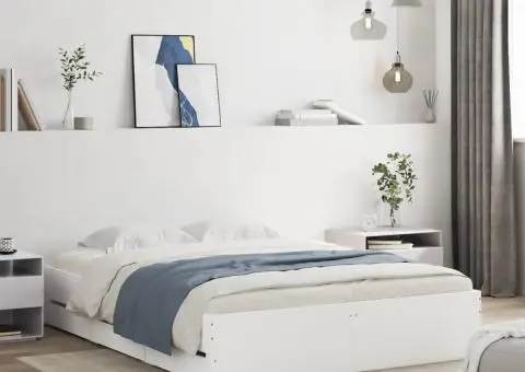 Cadru pat cu sertare alb extralucios 140x200 cm, lemn prelucrat - 1/5