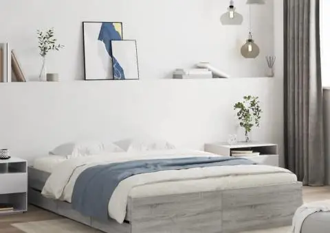 Cadru de pat cu sertare gri sonoma 140x200 cm lemn prelucrat - 1/5