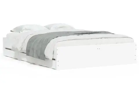 Cadru de pat cu sertare, alb, 135x190 cm, lemn prelucrat - 2/5