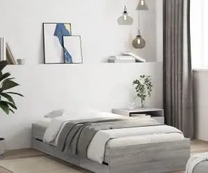 vidaXL Cadru de pat cu sertare gri sonoma 75x190 cm lemn prelucrat