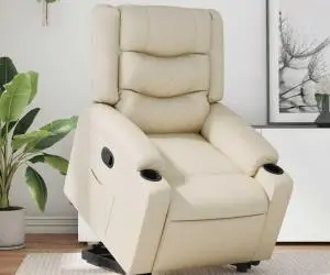 vidaXL Fotoliu rabatabil cu ridicare, crem, piele ecologică