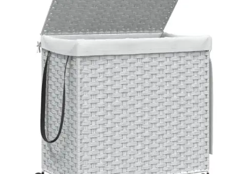 Coș de rufe cu roți, alb, 60x35x60,5 cm, ratan - 4/5