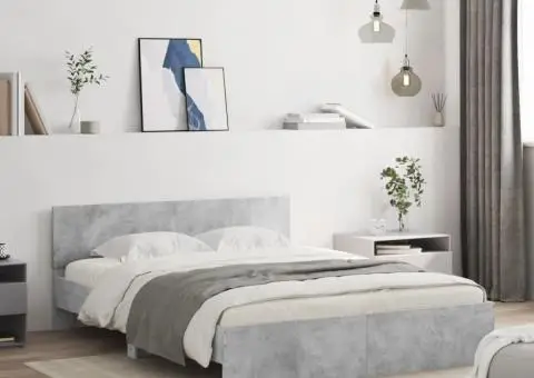 Cadru de pat cu tăblie, gri beton, 150x200 cm - 1/5