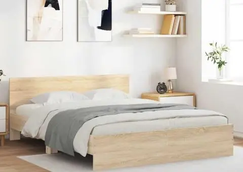 Cadru de pat cu tăblie, stejar sonoma, 140x200 cm - 1/5