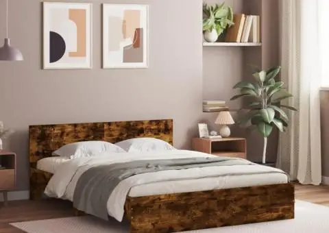 Cadru de pat cu tăblie, stejar fumuriu, 140x200 cm - 1/5