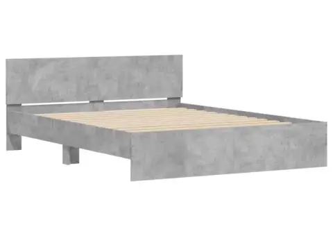 Cadru de pat cu tăblie, gri beton, 140x190 cm - 4/5