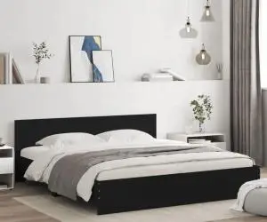 vidaXL Cadru de pat cu tăblie și LED, negru, 180x200 cm