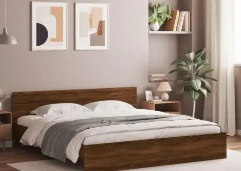 Cadru de pat cu tăblie și LED, stejar maro, 180x200 cm - 1/5