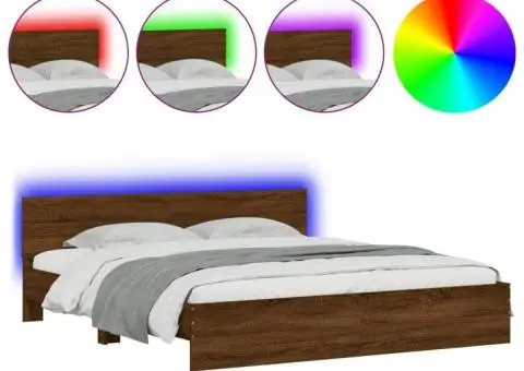 Cadru de pat cu tăblie și LED, stejar maro, 180x200 cm - 2/5